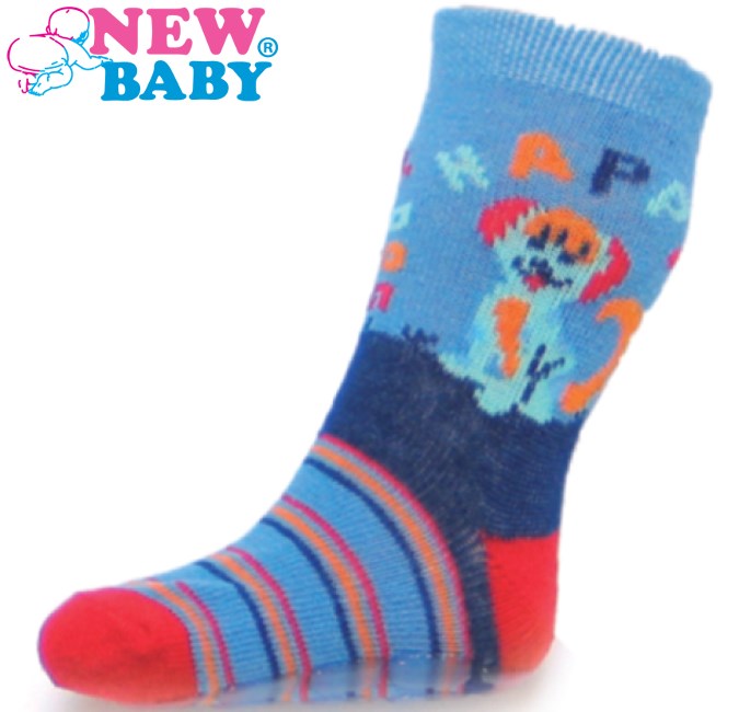 Detské ponožky New Baby s ABS modré happy dog