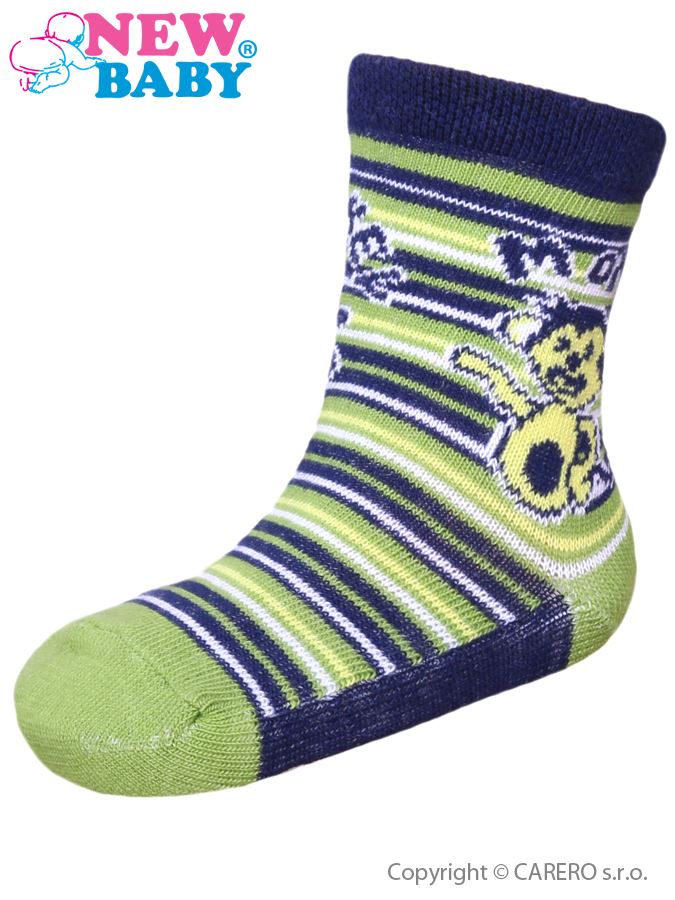 Dojčenské bavlnené ponožky New Baby zelené s opičkou