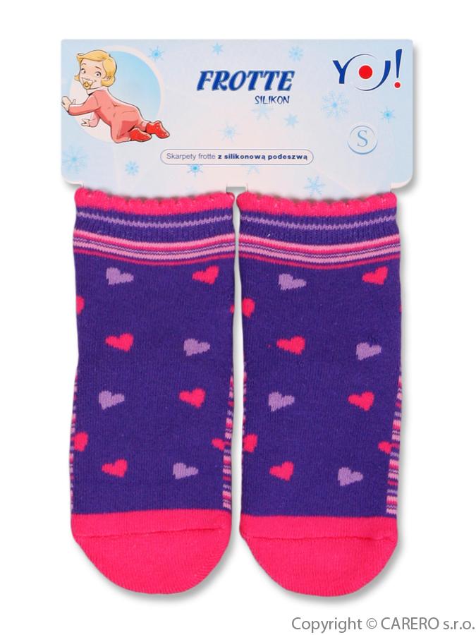 Froté ponožky fialové s srdiečkami